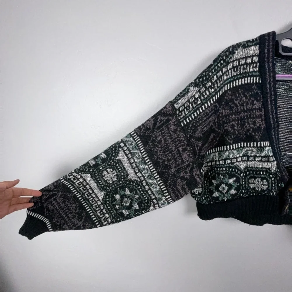 Vintage Method Cardigan Women M Geometric Cropped Knit Abstract Grandpa Boho